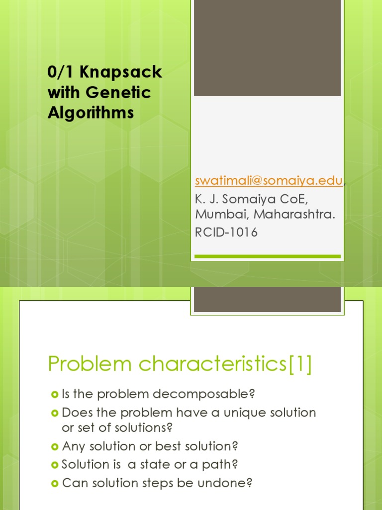 Genetic Algorithms - 0-1 Knapsack | PDF | Genetic Algorithm | Applied ...
