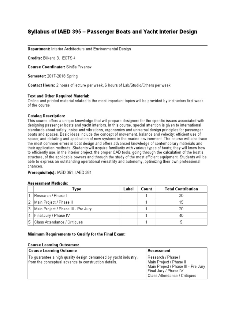 Yacht Interior Design Syllabus IAED 395 | PDF | Clinical Trial | Design