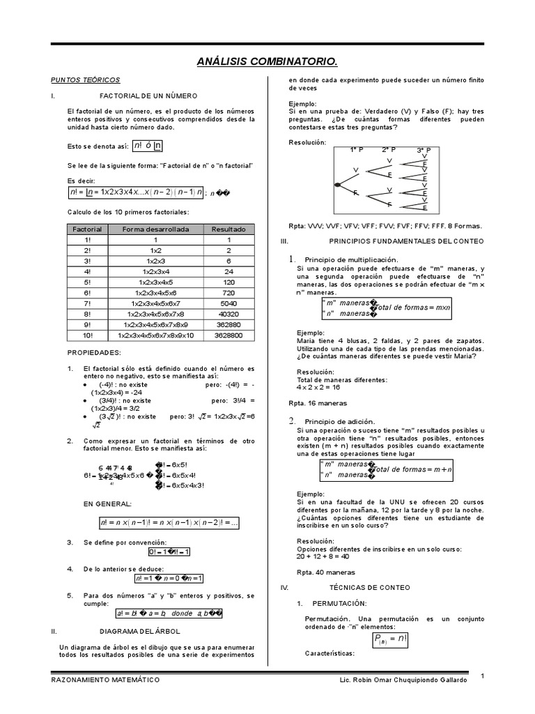 Análisis Combinatorio y Permutaciones | PDF | Permutación | Enseñanza ...