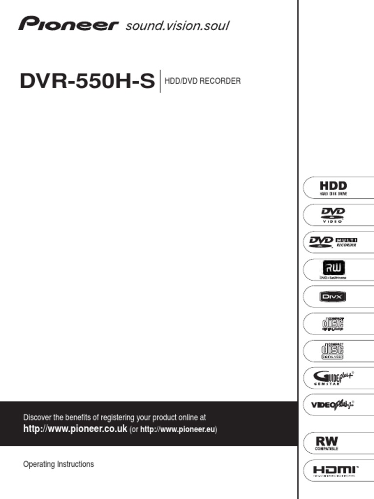 Pioneer HDD/DVD Recorder DVR-550H-S | PDF | Dvd | Cd Rom