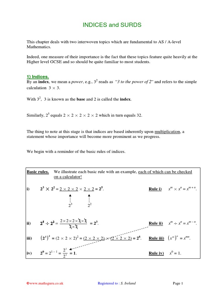 Indices & Surds Fraction (Mathematics) Multiplication