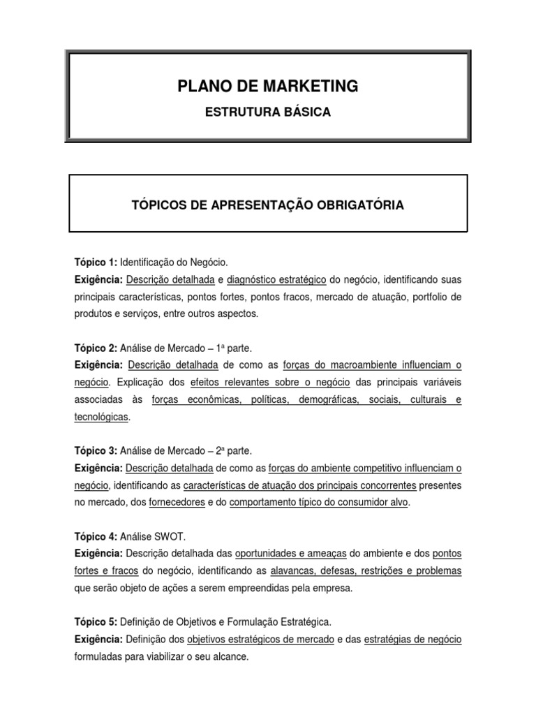 Estrutura Básica do Plano de Marketing | PDF | Mercado (economia ...