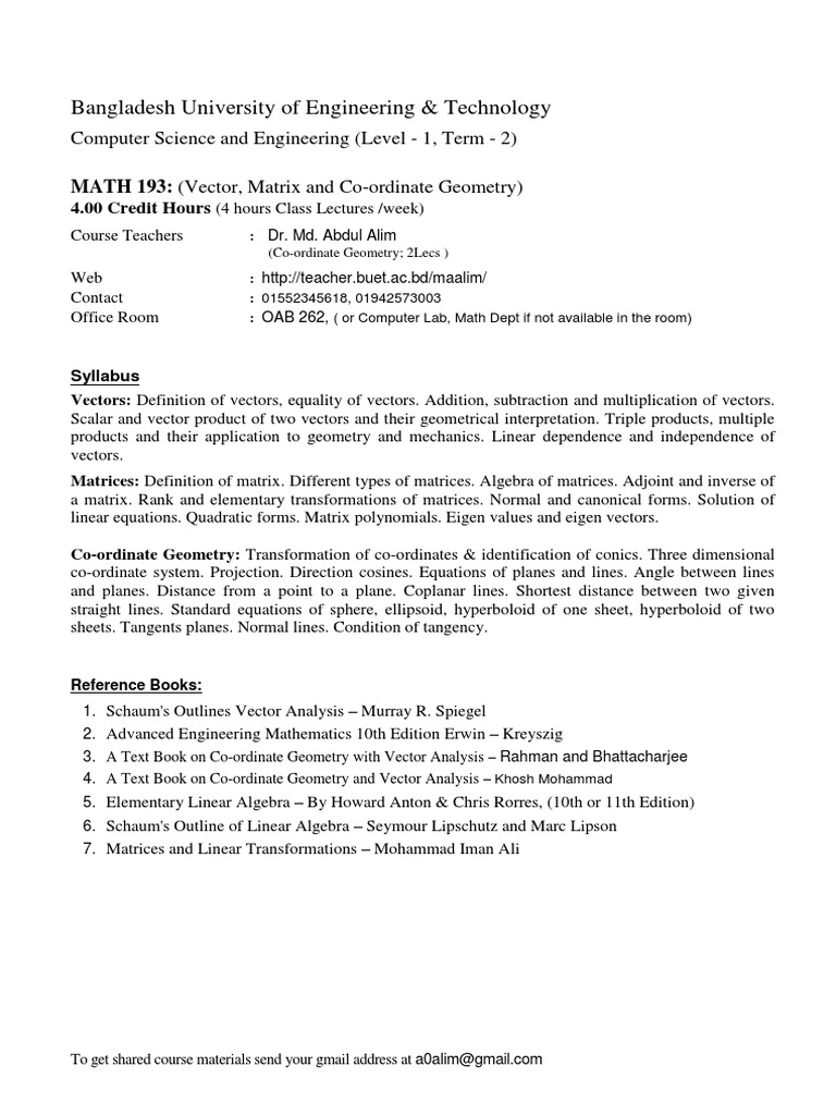BUET MATH 193 Course Materials Request | PDF