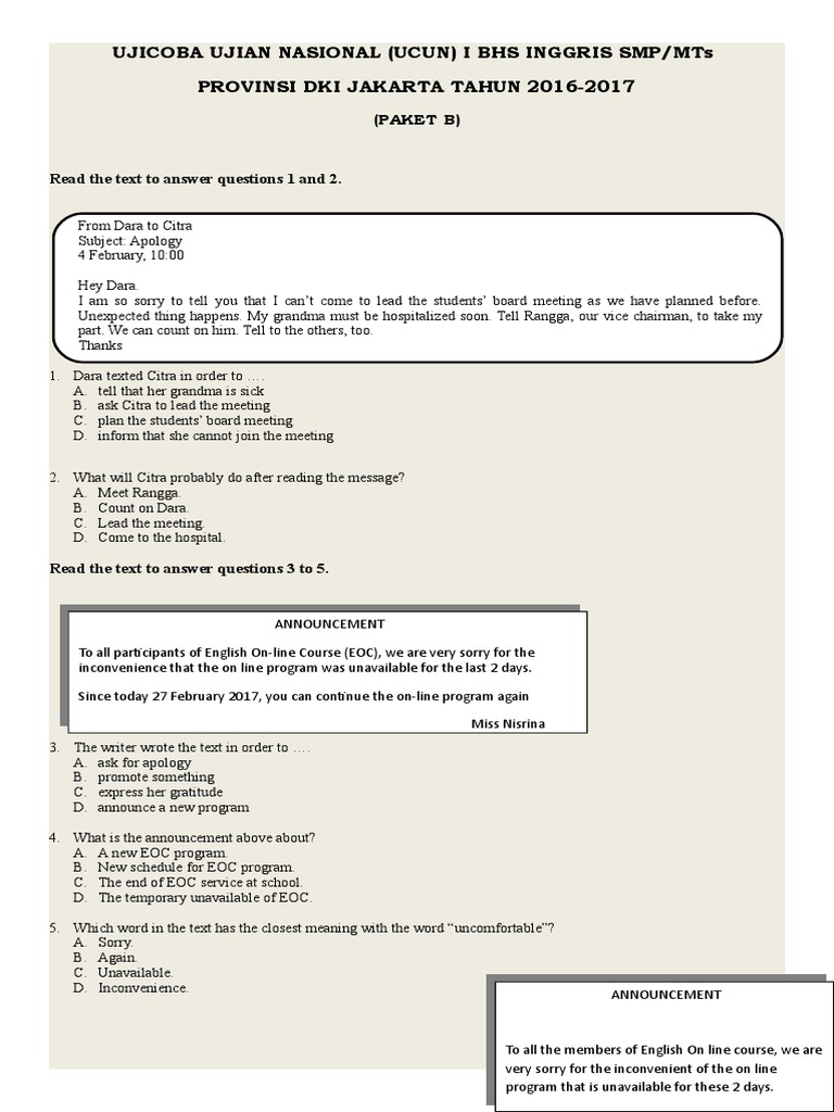 1 Soal Ucun Bing 2016 2017 Paket B Sinkhole Science
