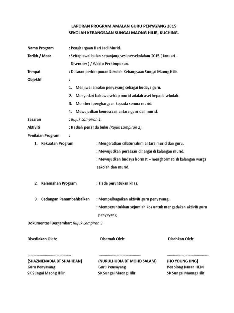 Laporan Program Amalan Guru Penyayang 2015