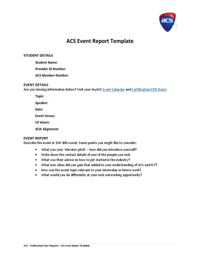 ACS Event Report Template for Students | PDF | Business