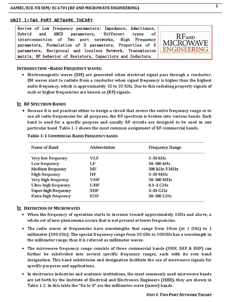 Unit 1 RF & MW | PDF | Microwave | Radio Frequency