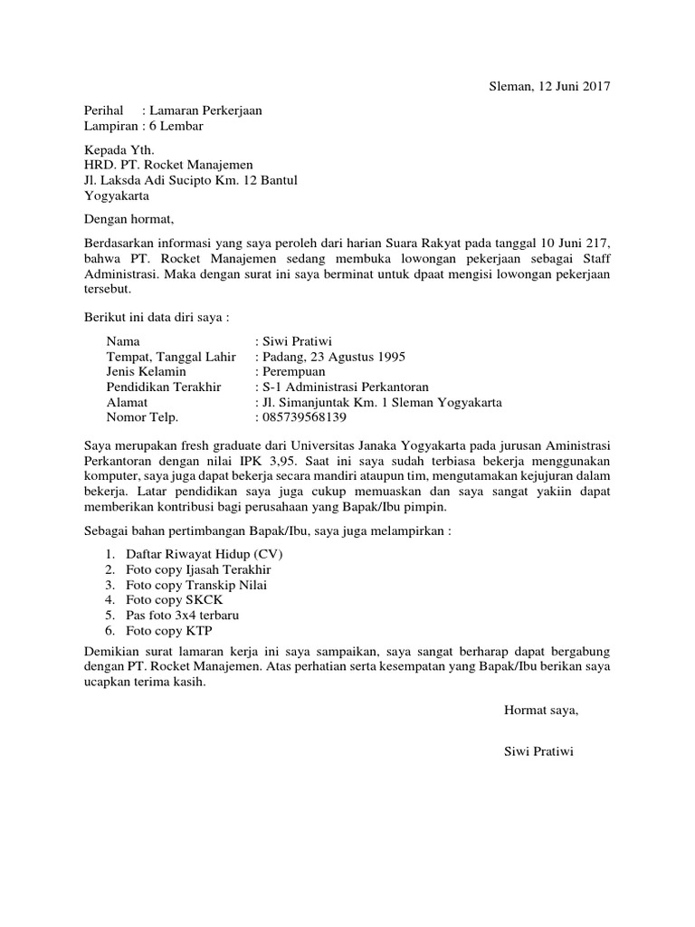 Download 66+ Contoh Surat Lamaran Kerja Fresh Graduate Gratis