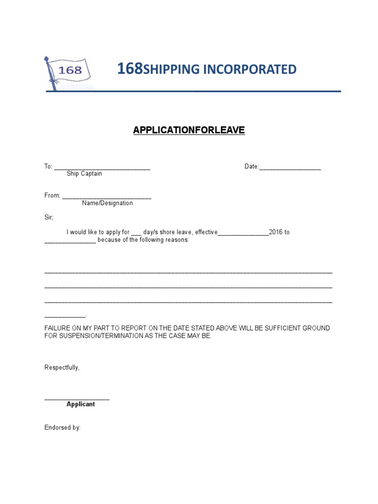 Shore Leave Application Form Template | PDF | Finance & Money ...