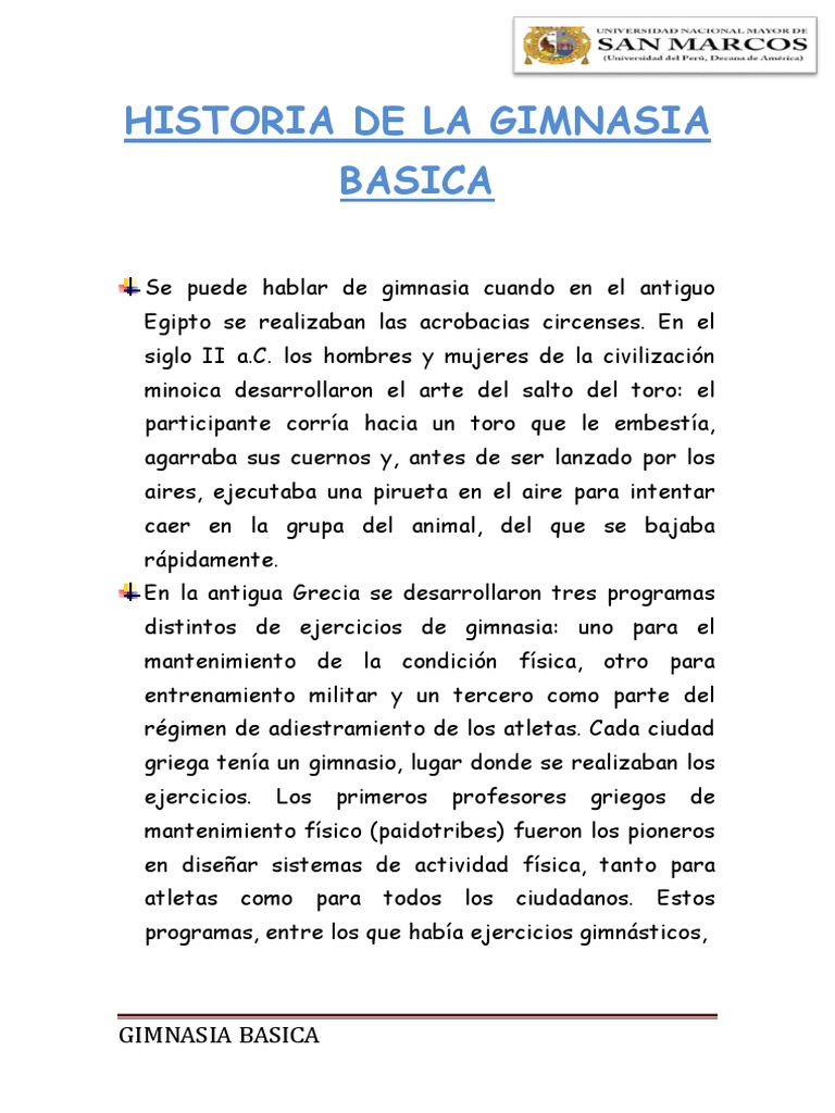 Historia de La Gimnasia Basica | PDF | Gimnasia | Deportes olímpicos de ...