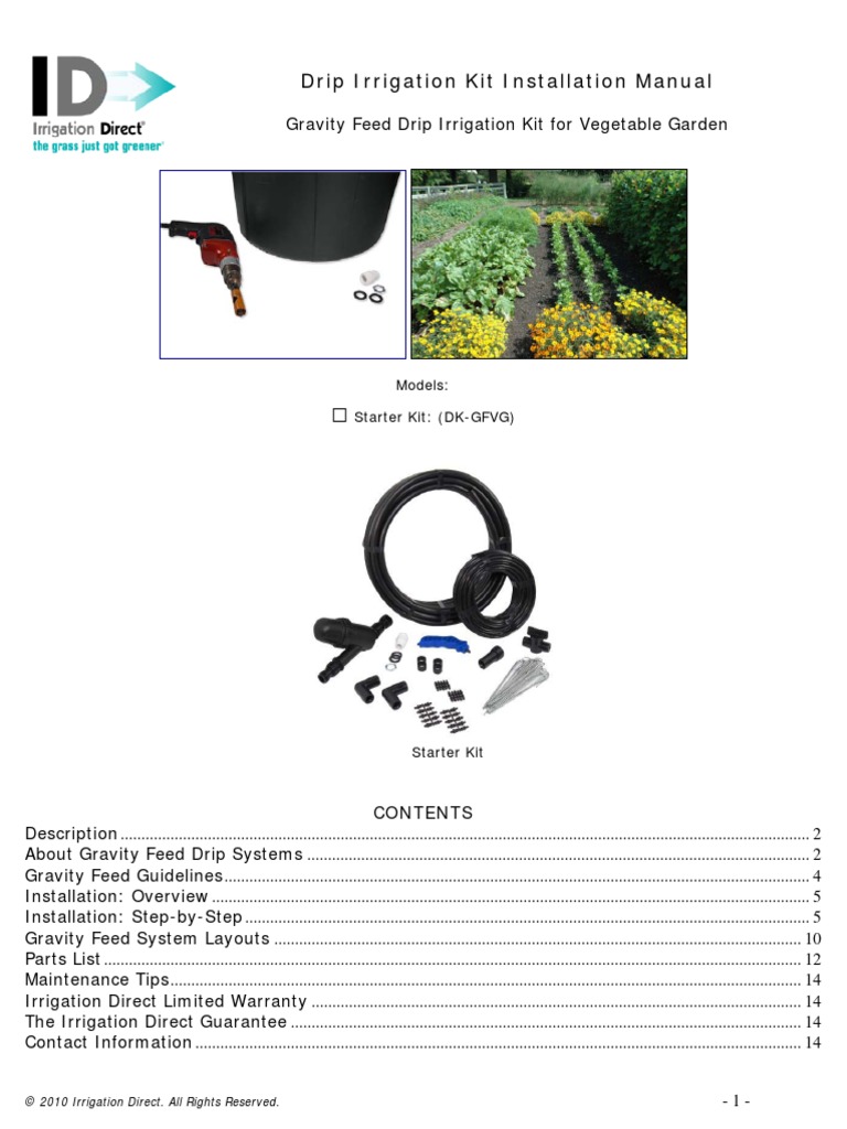 Drip Irrigation Kit Instruction Manual Gravity Feed Kit For Vegetable
