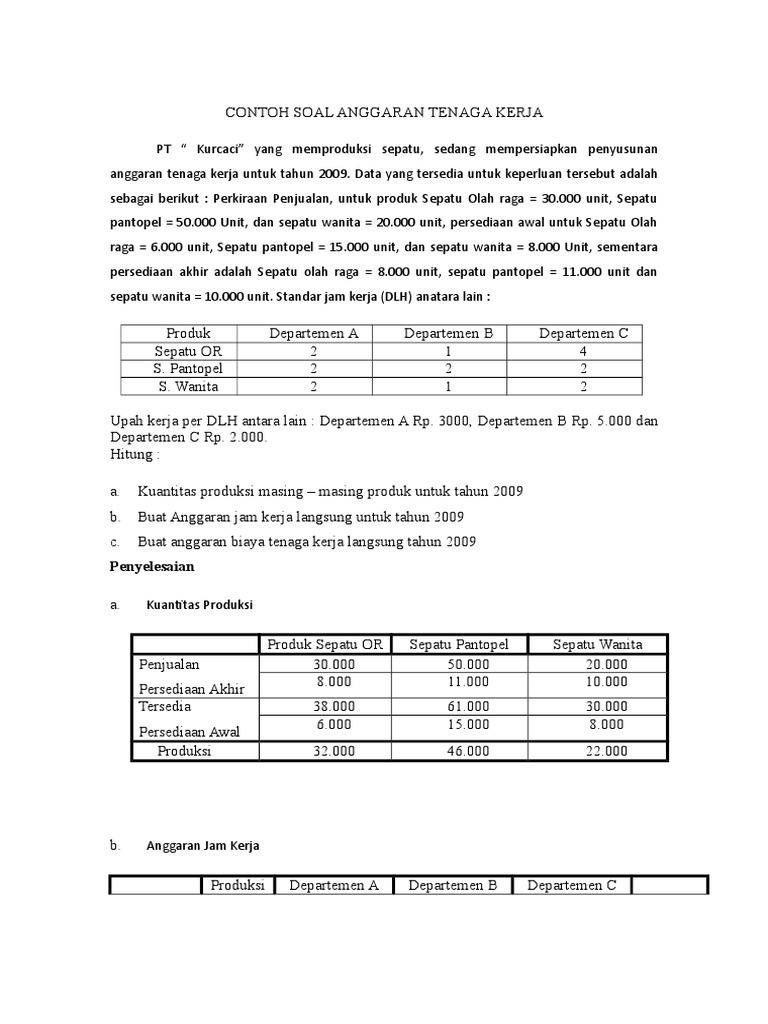 Contoh Soal Anggaran Biaya Overhead Pabrik Contoh Soal