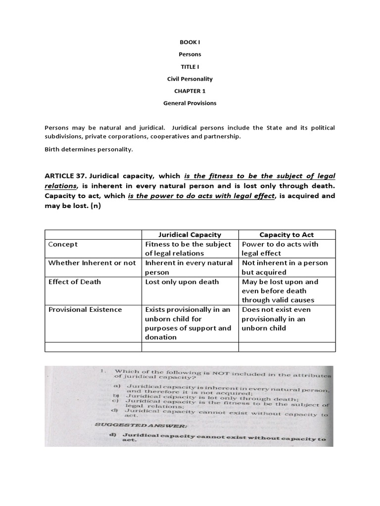 Juridical Capacity and Civil Personality | PDF | Legal Personality ...