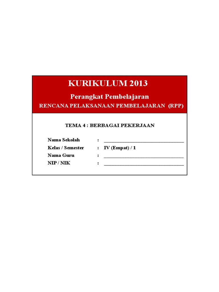 4 RPP Kelas 4 Tema 4 Berbagai Pekerjaandoc