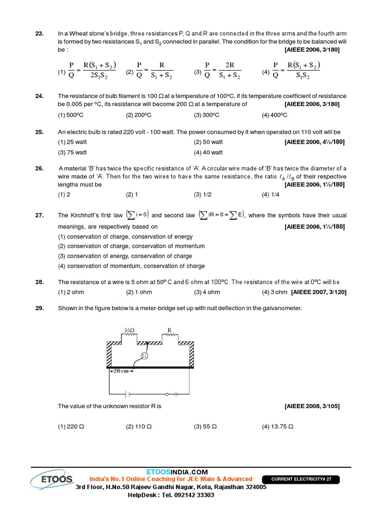Current Electricity - 01 Page 28-30 | PDF | Series And Parallel ...