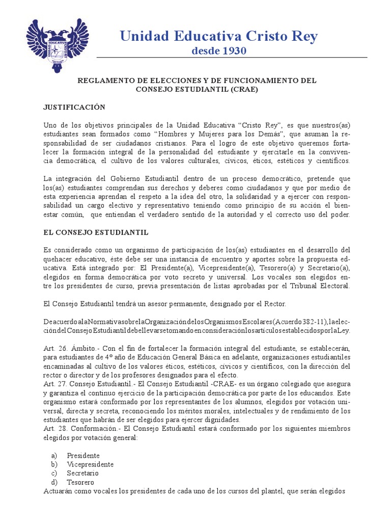Reglamento de Elecciones del Consejo Estudiantil | PDF | Elecciones ...