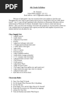 4th Grade Syllabus: Class Supply List