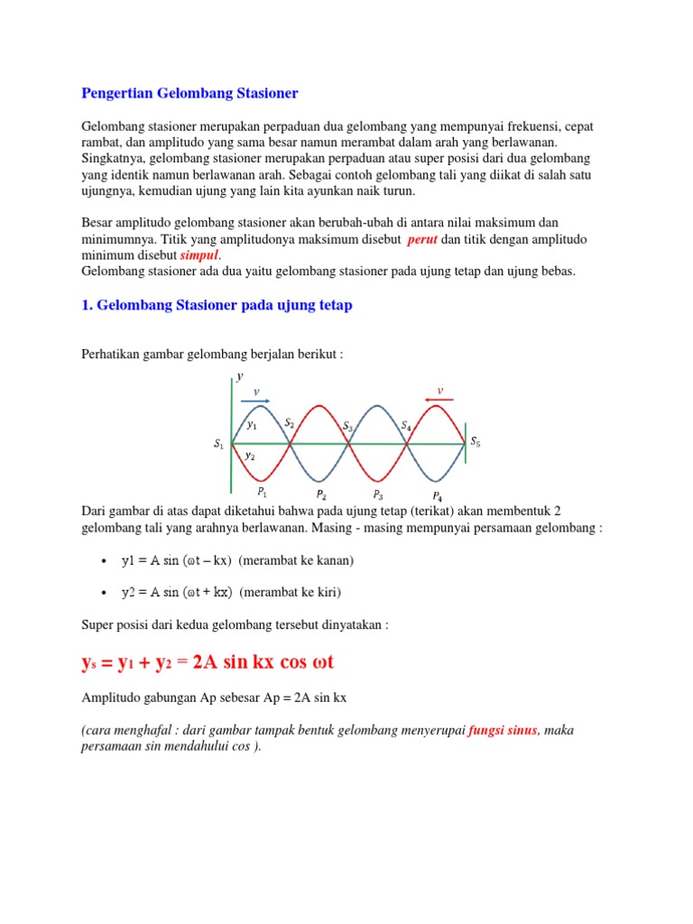 Pengertian Gelombang Stasioner