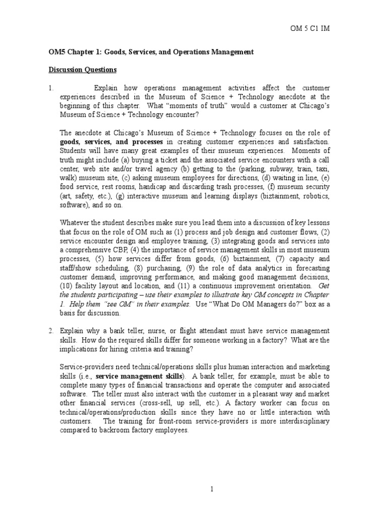 OM5 Chapter 1: Goods, Services, and Operations Management Discussion ...