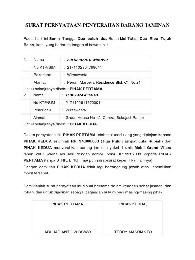 Contoh Surat Kuasa Tanah Untuk Jaminan Bank Simak Gambar