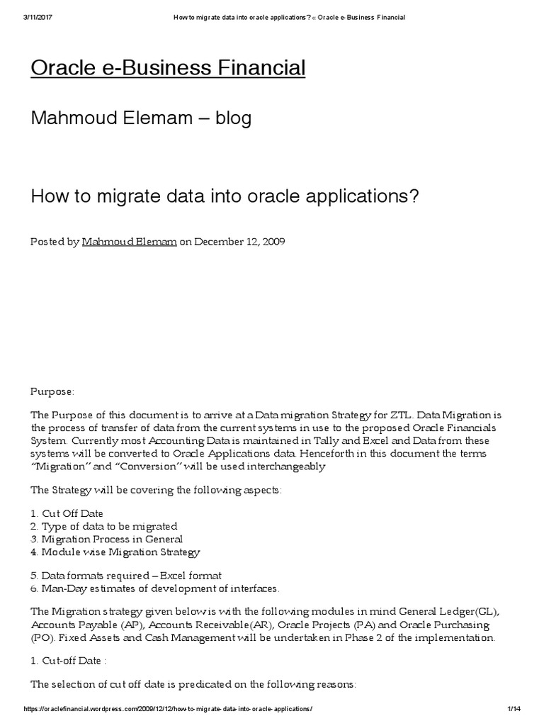 Oracle Data Migration Strategy Overview | PDF | Debits And Credits ...