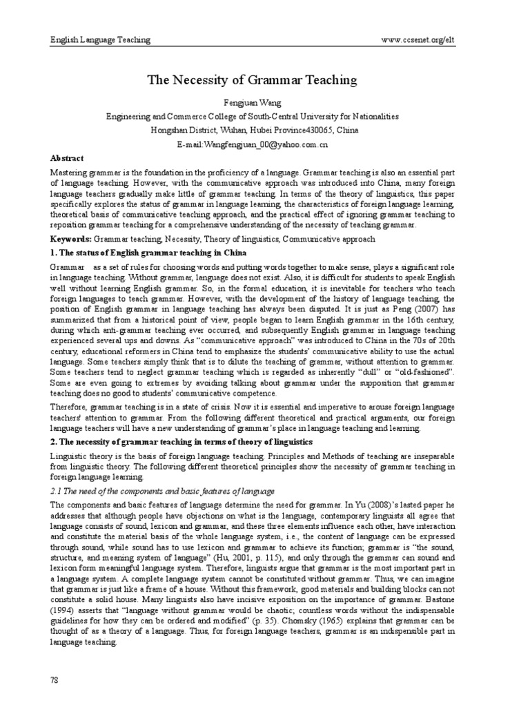Importance of Grammar in Language Teaching | PDF | Linguistics ...
