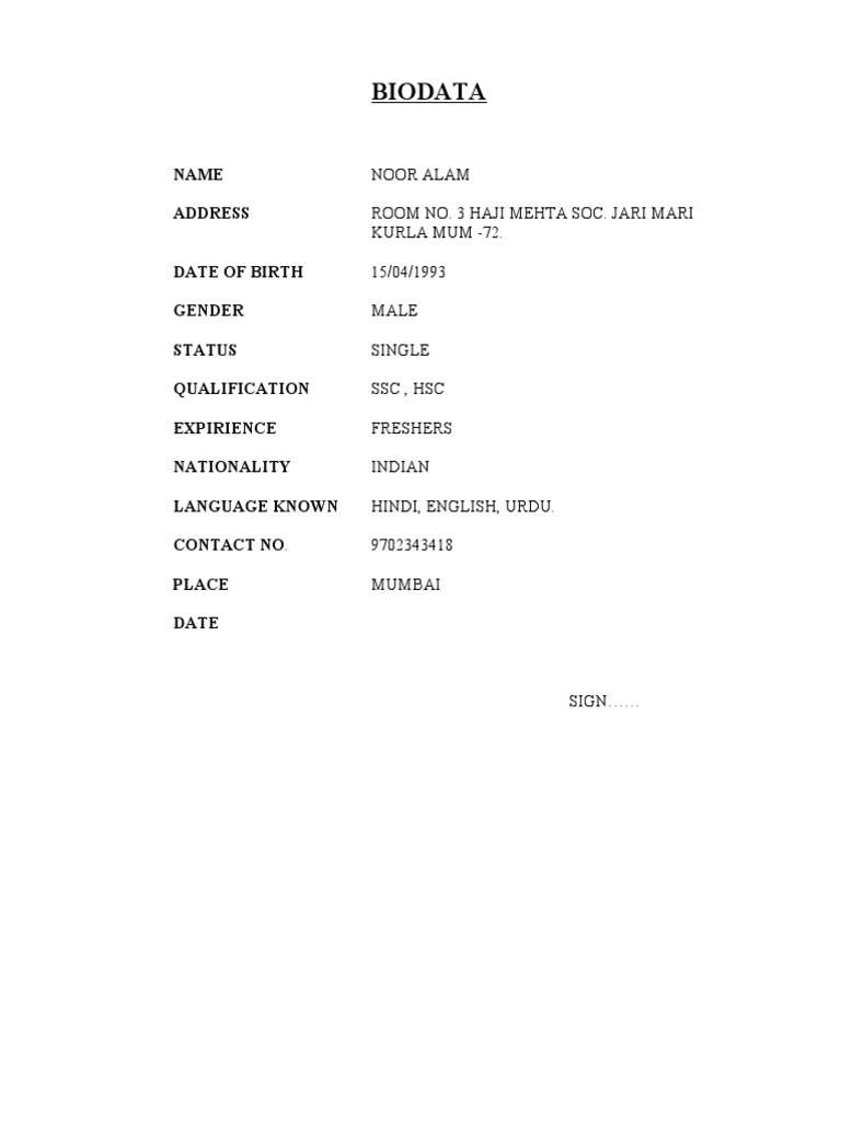 Bio Data | PDF