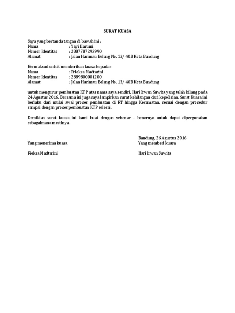 Contoh Surat Kuasa Untuk Pengambilan E Ktp Siswapelajar Com