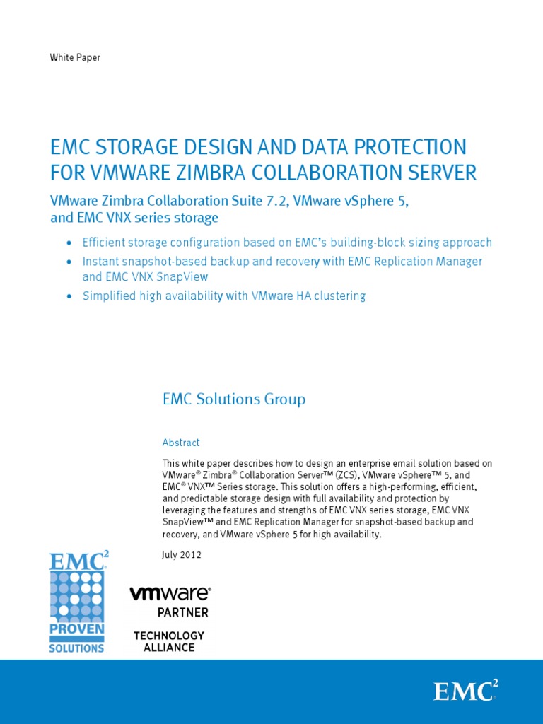 Zimbra EMC Storage Design Data Protection Vmware Zimbra, PDF