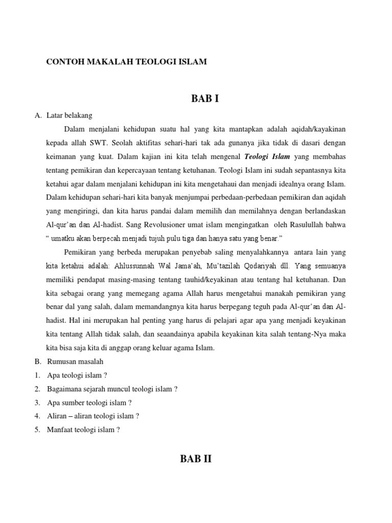 Contoh Makalah Teologi Islam
