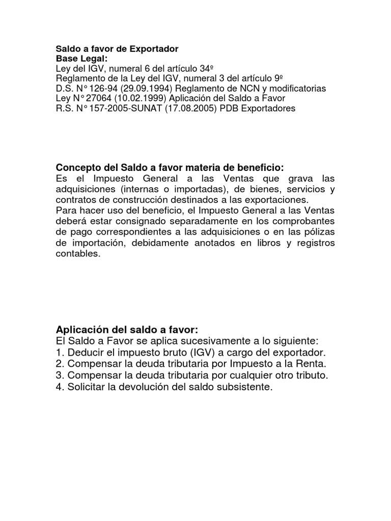 Saldo a Favor del Exportador y Devolución | PDF | Impuesto sobre la ...