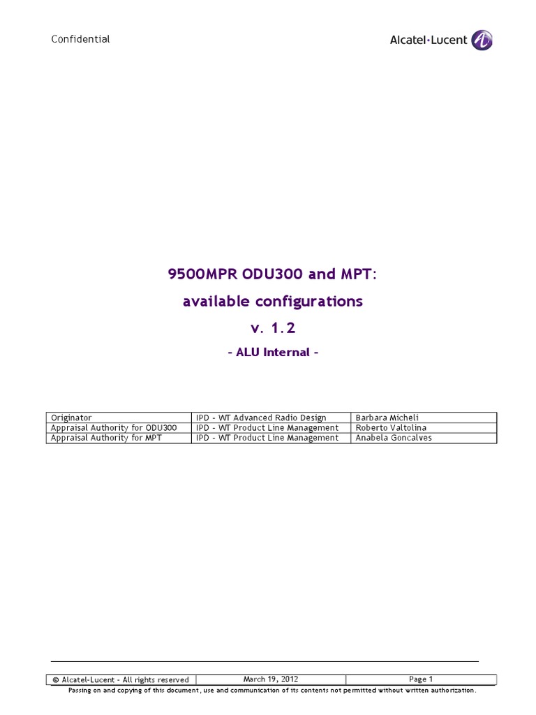 9500MPR ODU300 and MPT - Config v1.2 Up To Rel3.1 | PDF | Antenna ...
