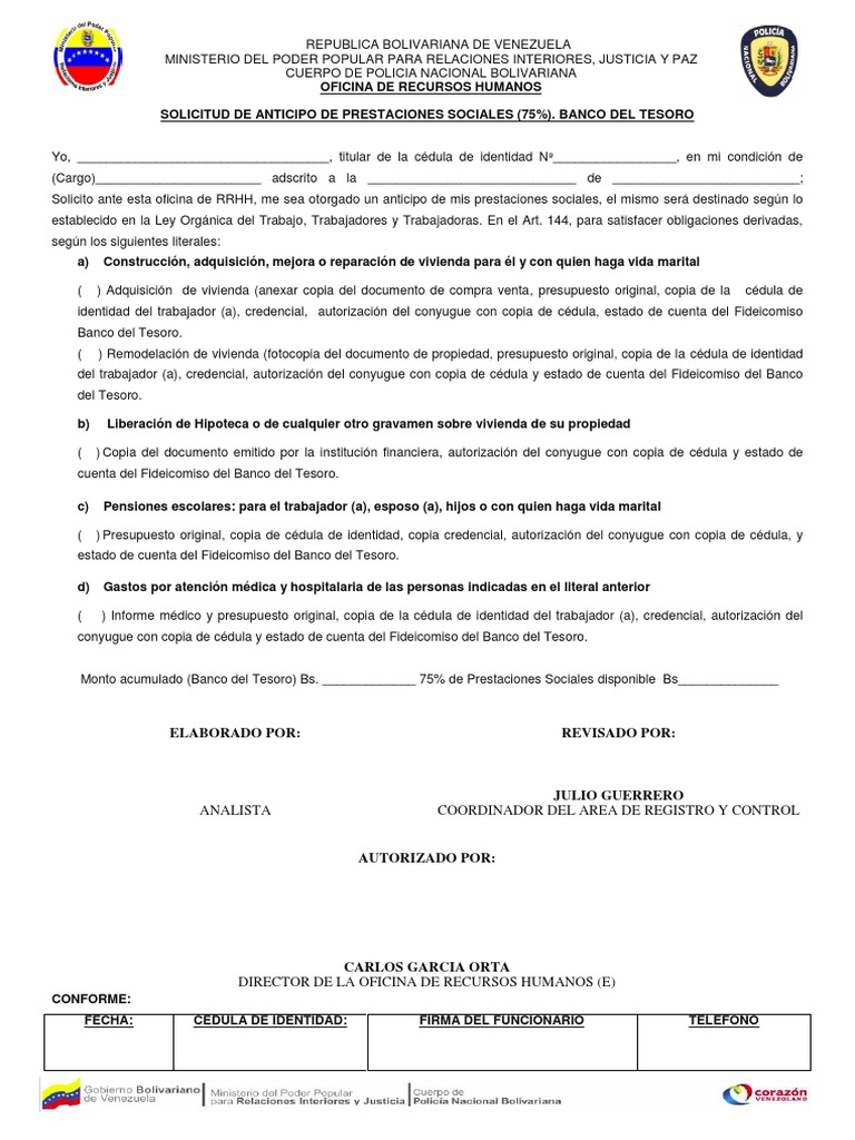 Formato de Solicitud Prestaciones Bancos Ley de