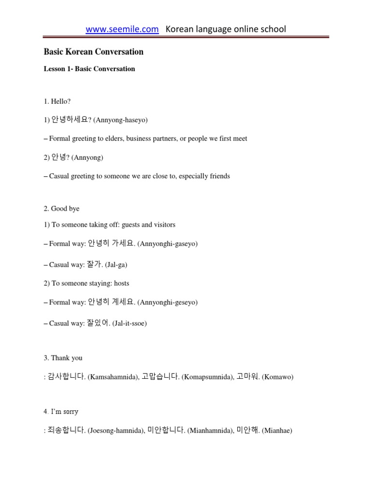 Korean Conversation Lecture Note 1 | PDF | Seoul | Transport