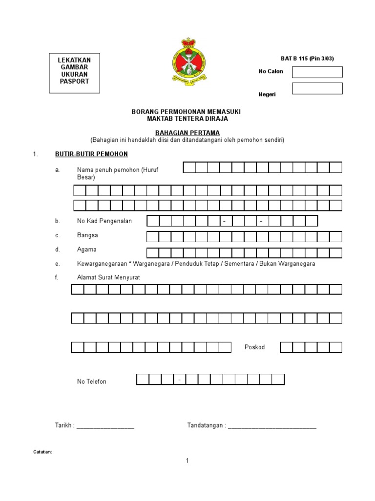 Borang Kemasukan Mtd Pdf