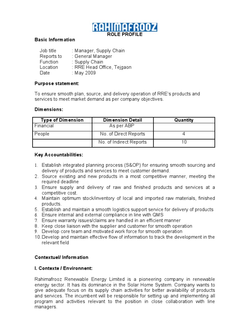 Supply Chain Manager Role Overview | PDF | Supply Chain | Logistics
