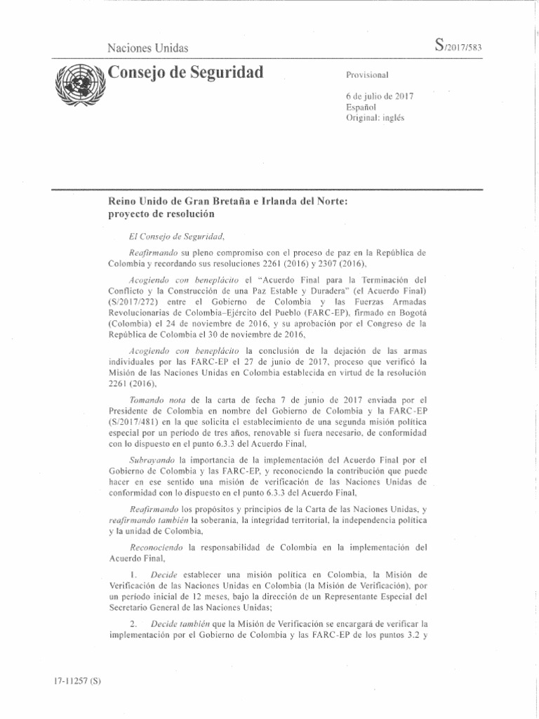 Resolución del Consejo de Seguridad de la ONU Farc Naciones Unidas
