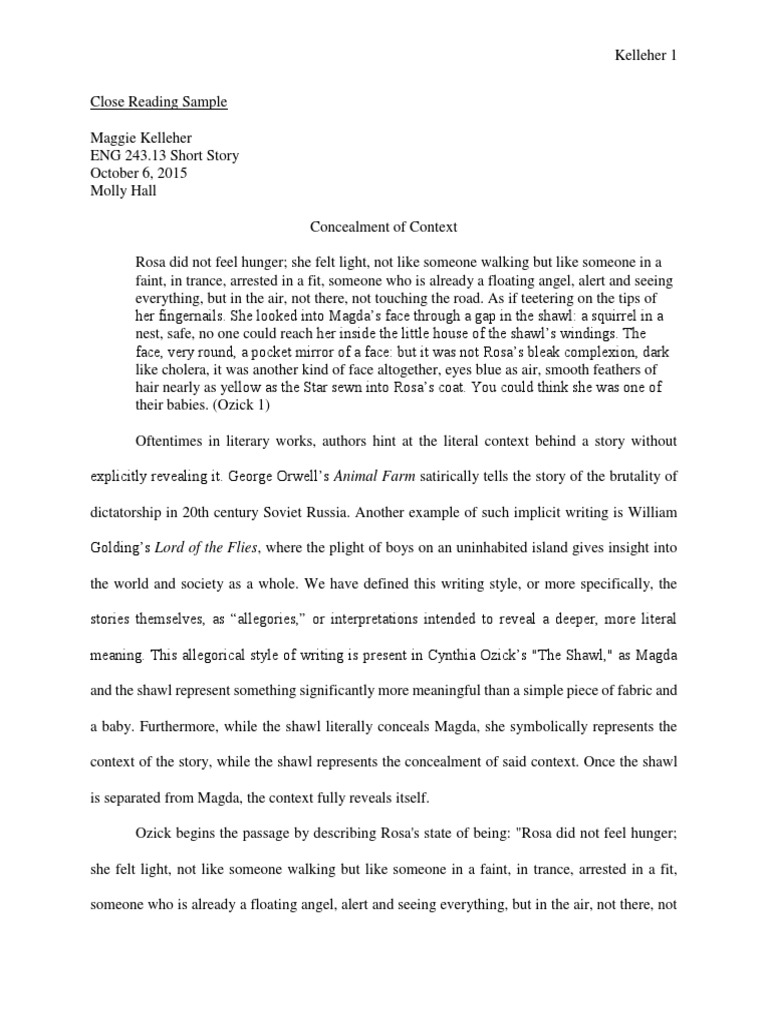 Close Reading Essay Sample PDF