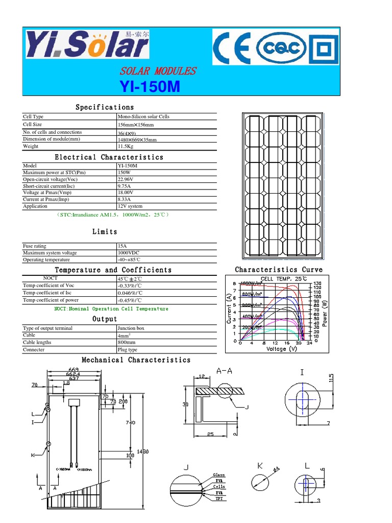 YI-150M Solar Module Specifications | PDF