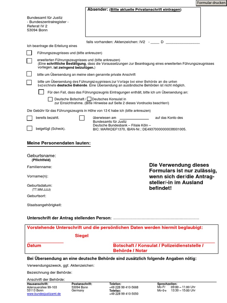 Antrag de Führungszeugnis | PDF