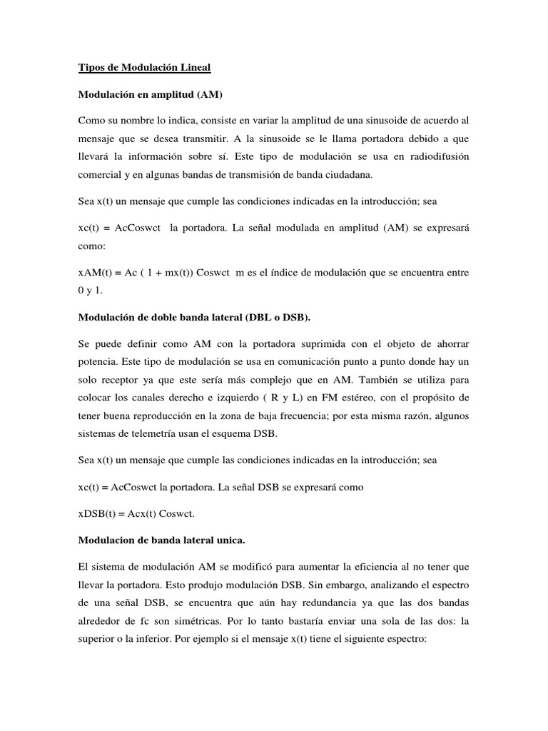 Tipos de Modulación Lineal | PDF | Modulación | Electrónica