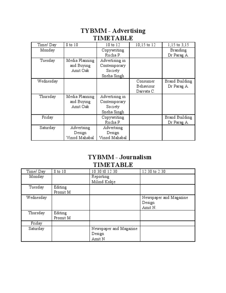 TYBMM Timetable | PDF