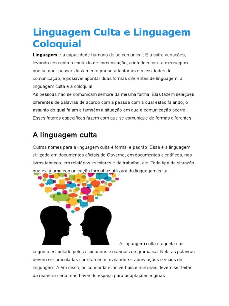 Linguagem Culta e Linguagem Coloquial | PDF | Linguística | Comunicação
