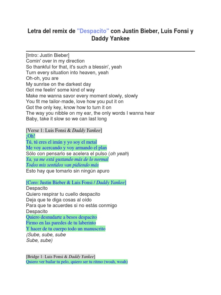 Despacito Lyrics Musica Pop Ocio