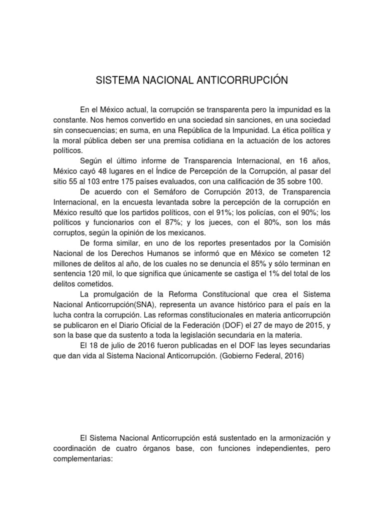 Sistema Nacional Anticorrupción en México | PDF | Corrupción política ...