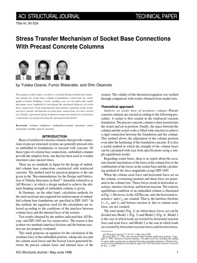 Socket Base Connections With Precast Concrete Columns PDF | PDF ...
