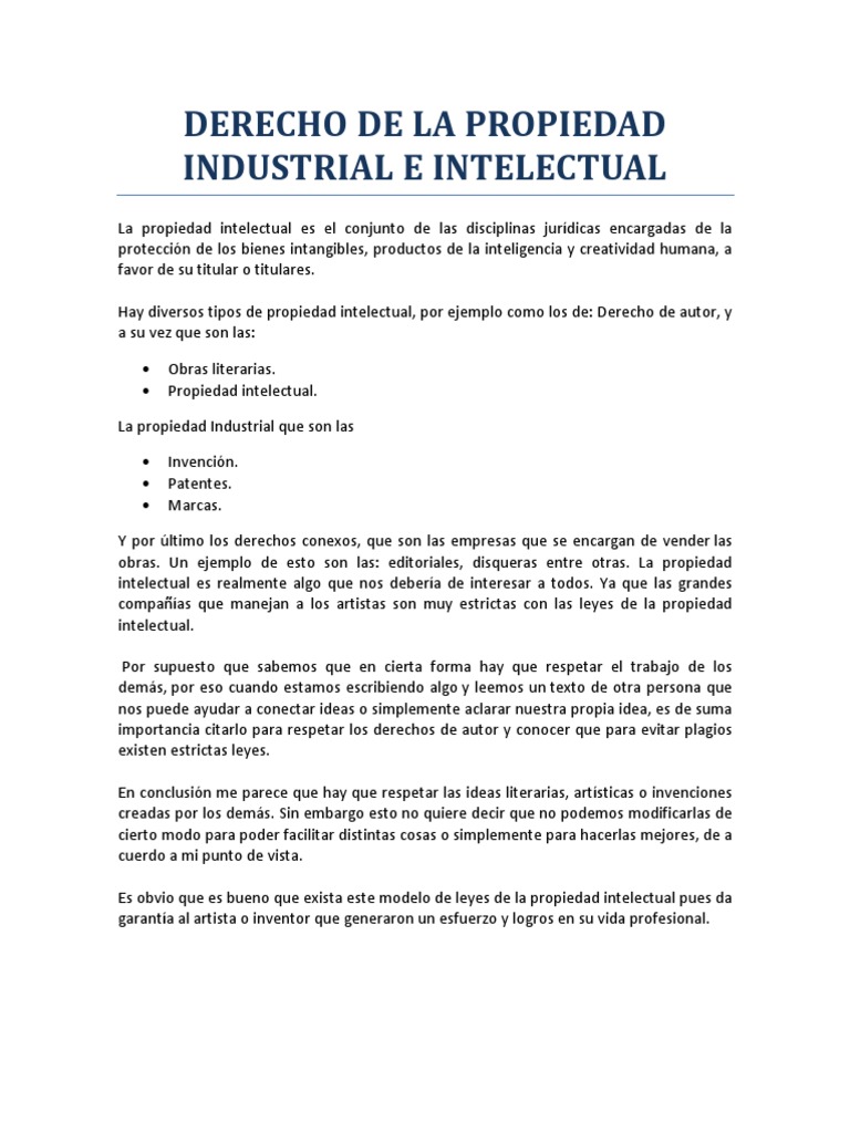 Derecho de La Propiedad Industrial e Intelectual