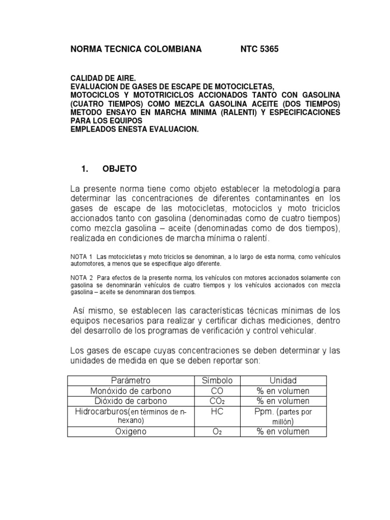 Evaluación de Gases de Escape NTC 5365 | PDF | Archivo de computadora ...