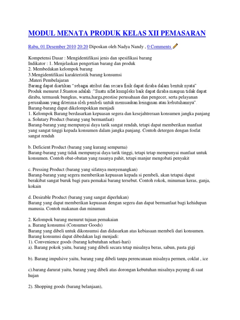 Modul Menata Produk Kelas Xii Pemasaran Docx