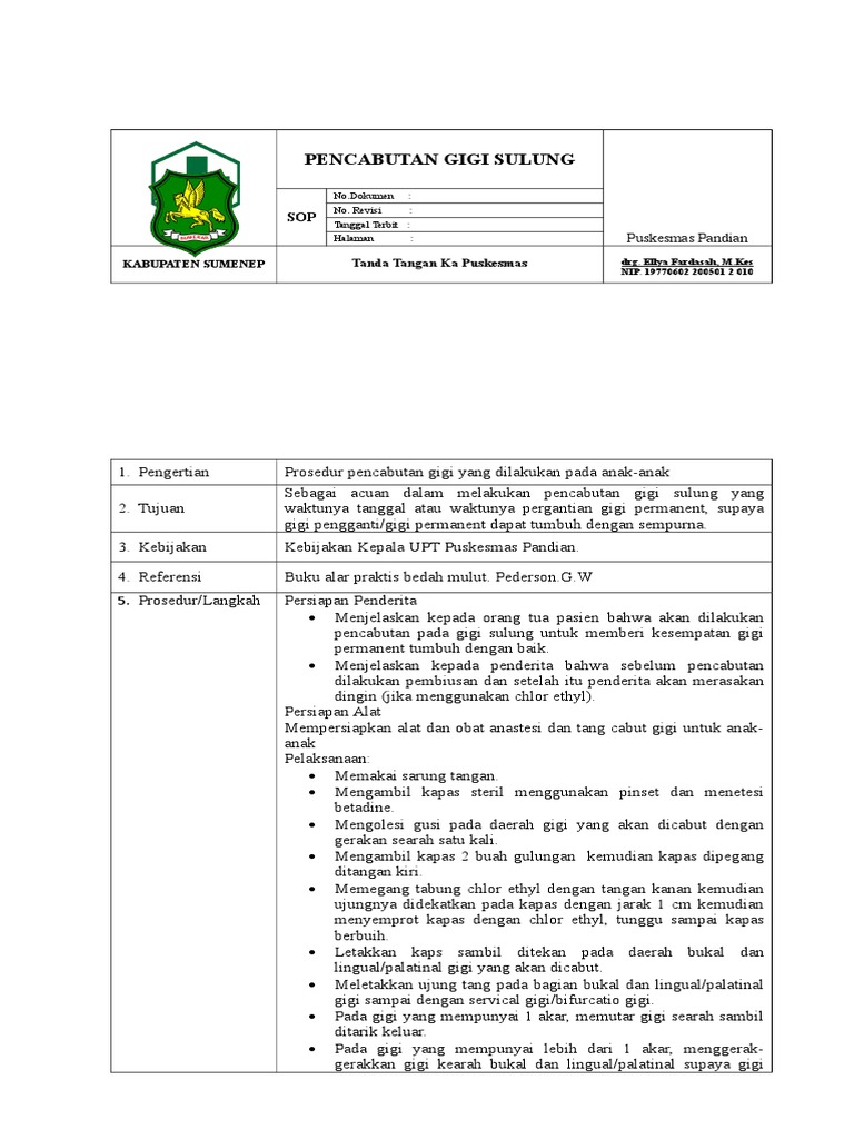 Sop Pencabutan Gigi Sulung